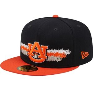 New Era Auburn Tigers 59FIFTY NCAA Scribble Navy Orange Fitted Hat Size 7 3/8